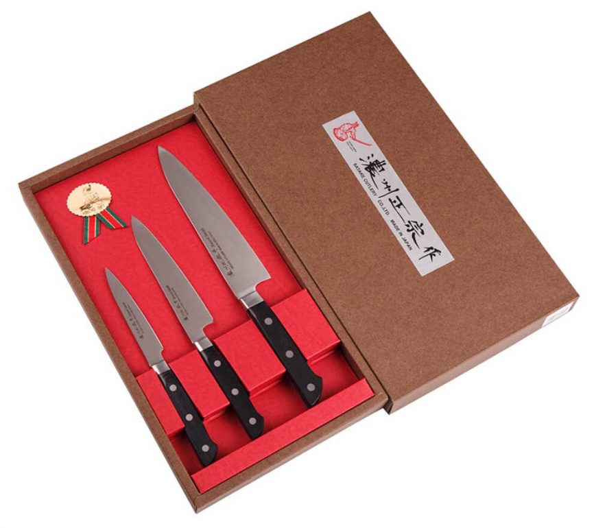 Набор из 3 кухонных ножей Satake Stainless Bolster HG8362, черный фото 1