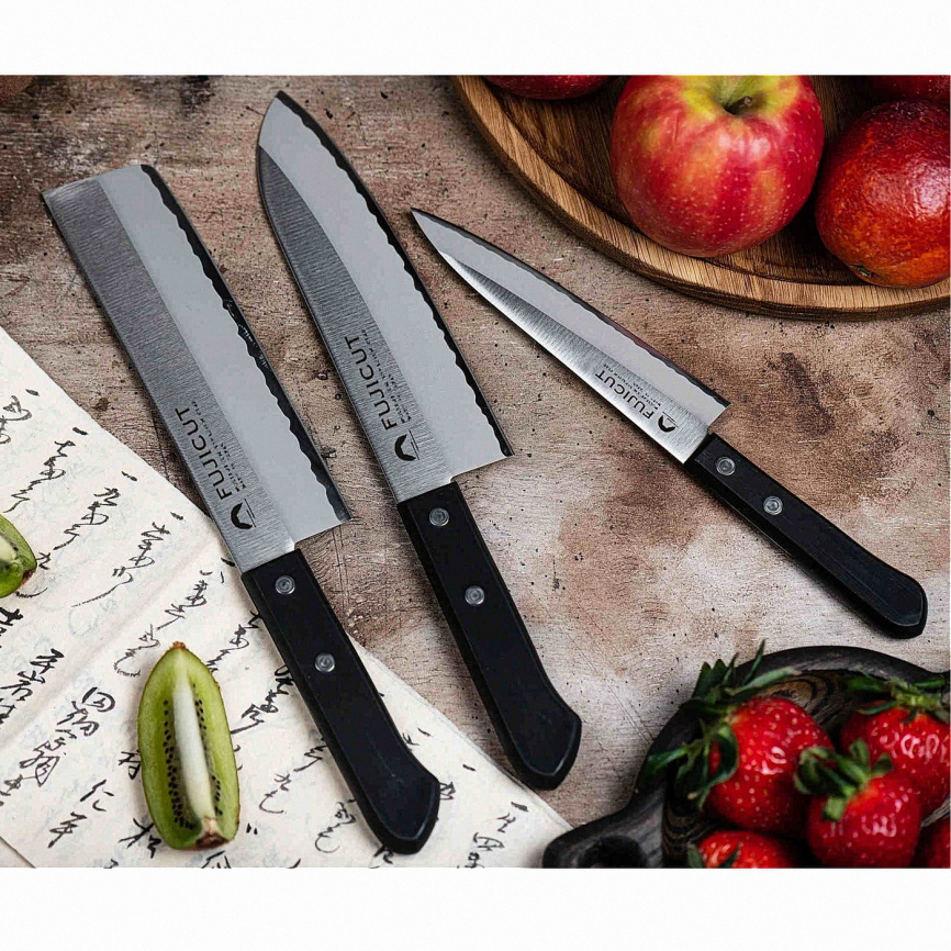 Набор из 3 кухонных ножей Fuji Cutlery TJ-GIFTSET-B, черный фото 2