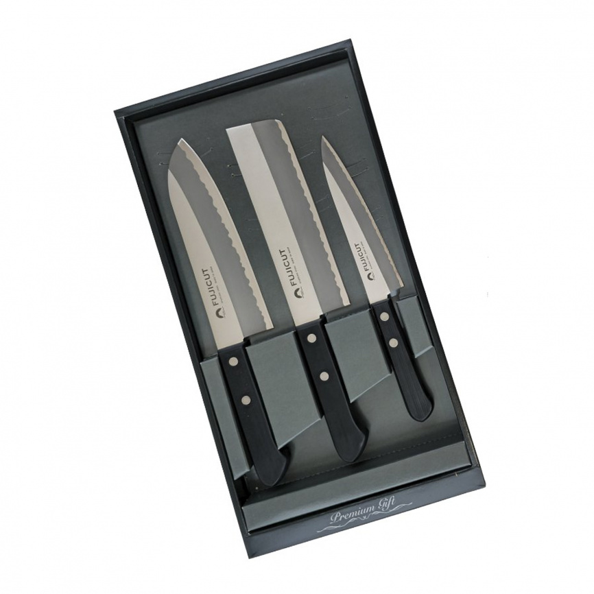 Набор из 3 кухонных ножей Fuji Cutlery TJ-GIFTSET-B, черный фото 1